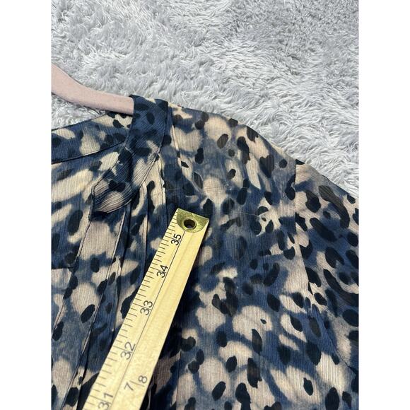 LIZ CLAIBORNE Women Blouse Sheer 2X Blue Black Beige Animal Print Loose‎ Fit - Picture 9 of 10